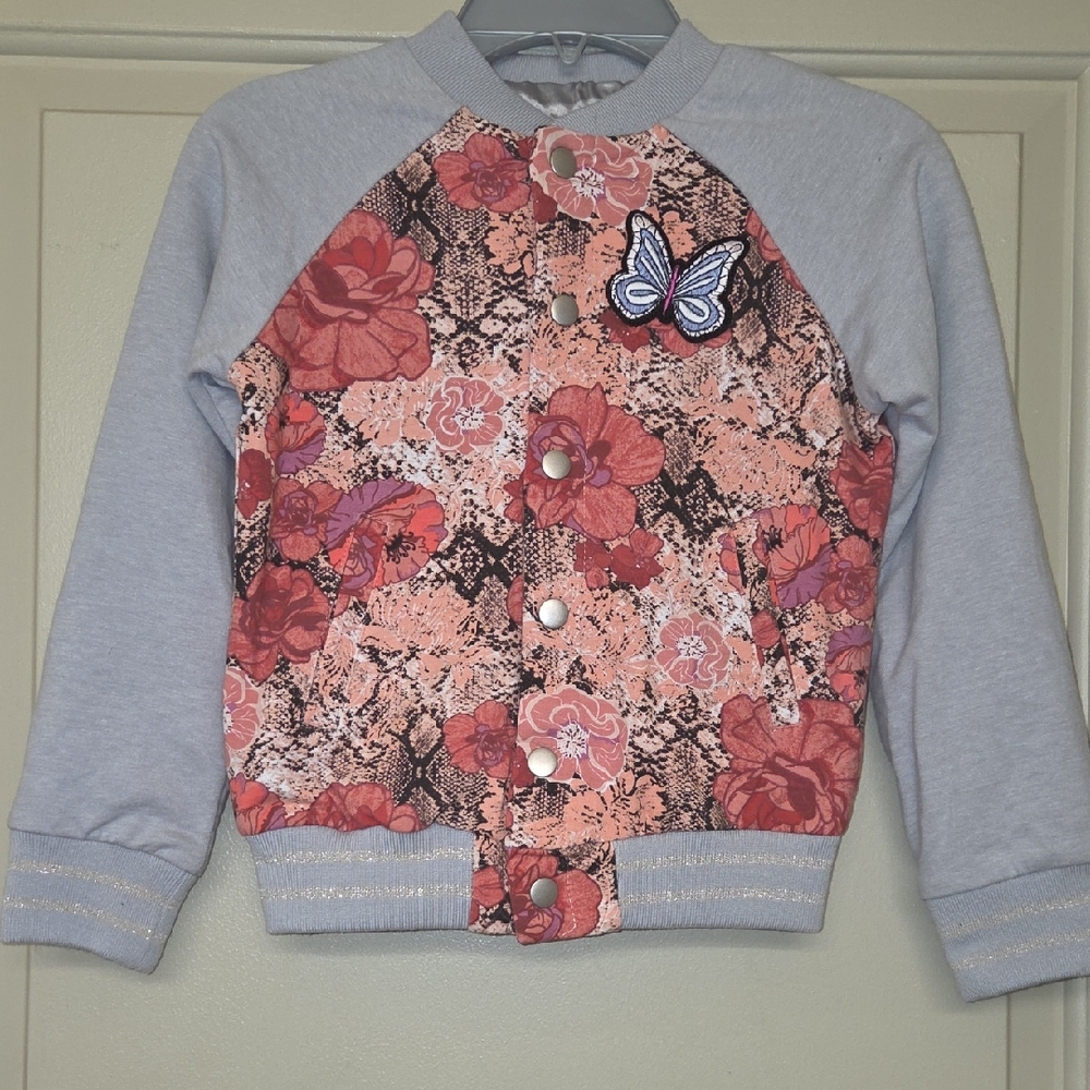 Floral Kids Jacket with Butterfly Patch